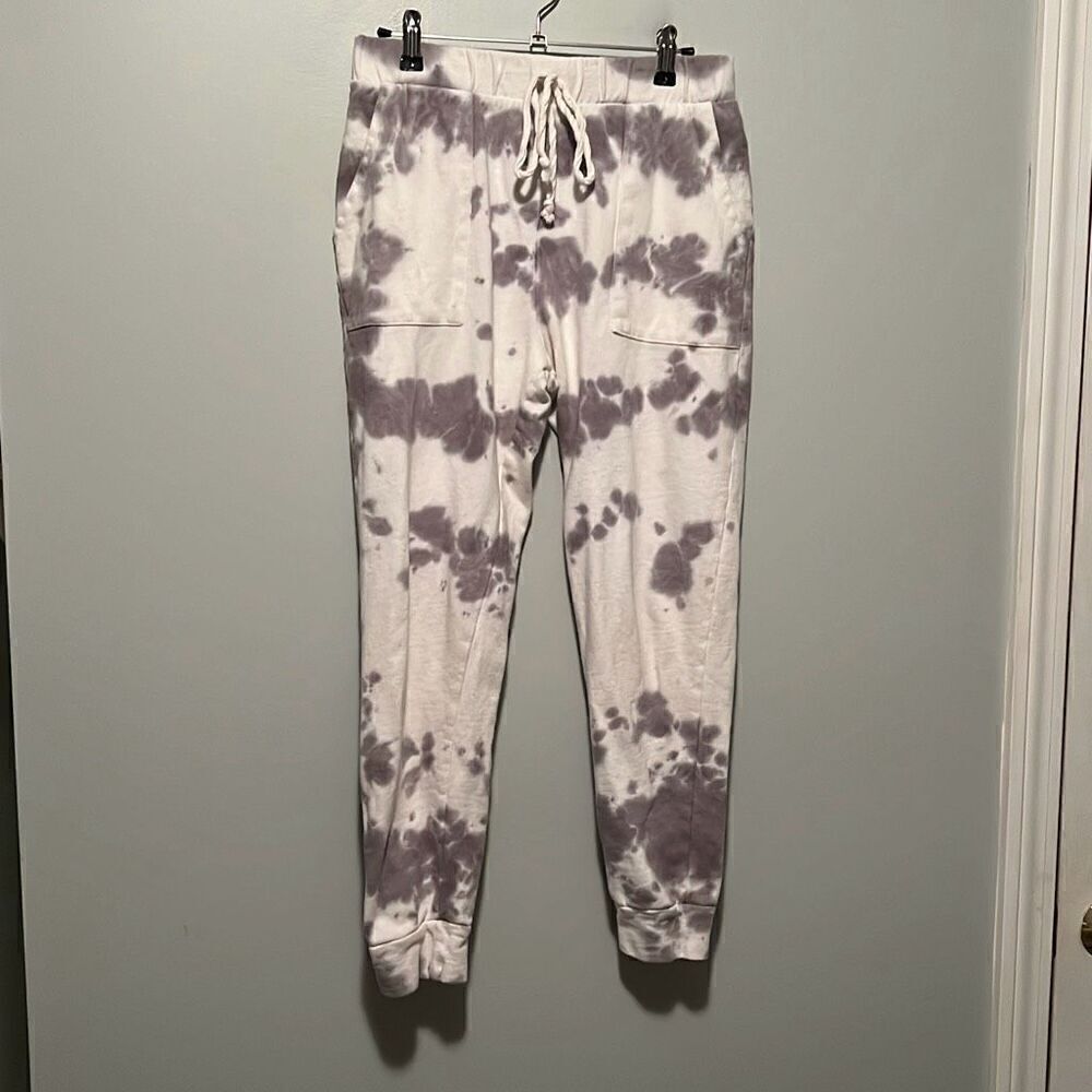 Caution to the Wind Womens White & Gray Tie Dye French Terry Jogger Pants